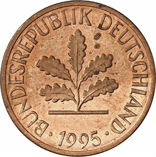 Реверс монеты - 1 пфенниг 1995 года J - цена  монеты - Германия, ФРГ