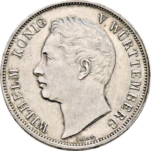Anverso 1 florín 1844 "Visita de la reina a la casa de moneda" - valor de la moneda de plata - Wurtemberg, Guillermo I