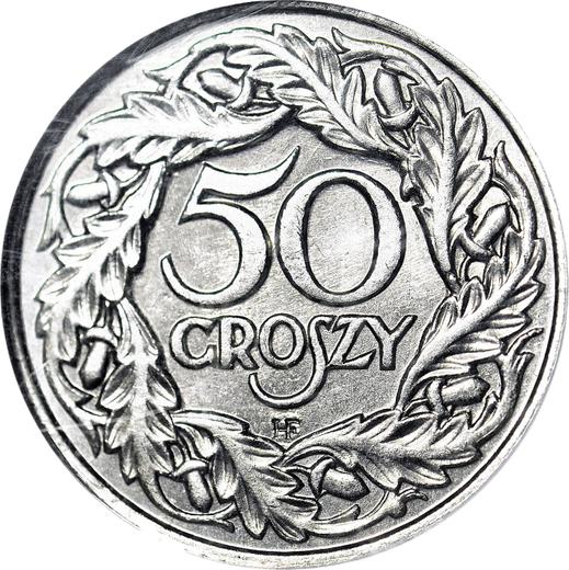 Реверс монеты - Пробные 50 грошей 1923 года WJ Никель HUGUENIN - цена  монеты - Польша, II Республика