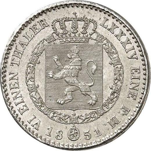 Reverso 1/6 tálero 1851 C.P. - valor de la moneda de plata - Hesse-Cassel, Federico Guillermo