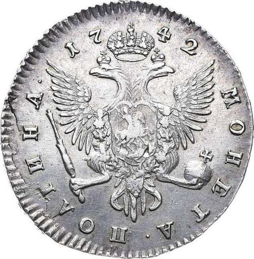 Reverso Poltina (1/2 rublo) 1742 СПБ "Retrato de medio cuerpo" - valor de la moneda de plata - Rusia, Isabel I