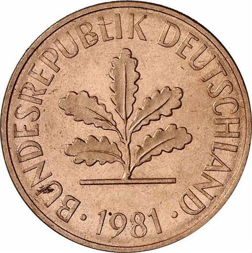 Reverse 2 Pfennig 1981 J -  Coin Value - Germany, FRG