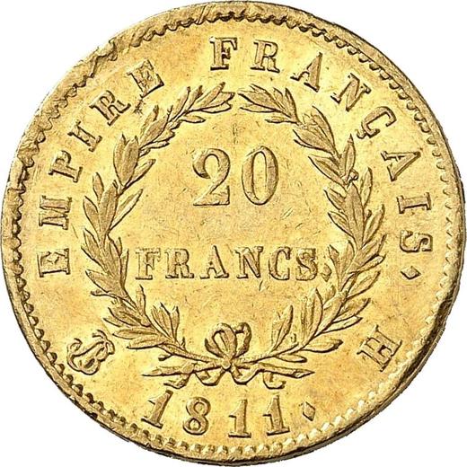 Реверс монеты - 20 франков 1811 года H "Тип 1809-1815" Ля-Рошель - цена золотой монеты - Франция, Наполеон I