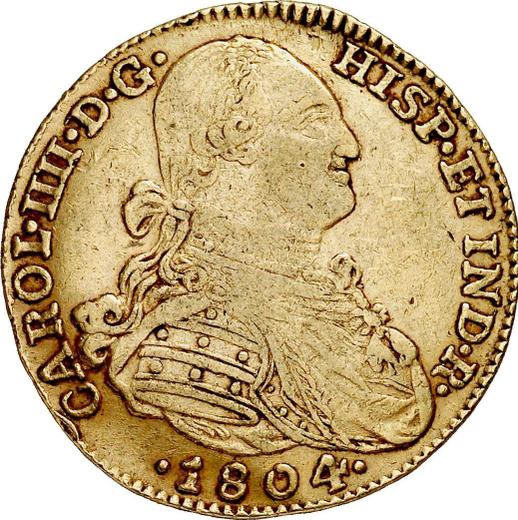 Аверс монеты - 4 эскудо 1804 года NR JJ - цена золотой монеты - Колумбия, Карл IV