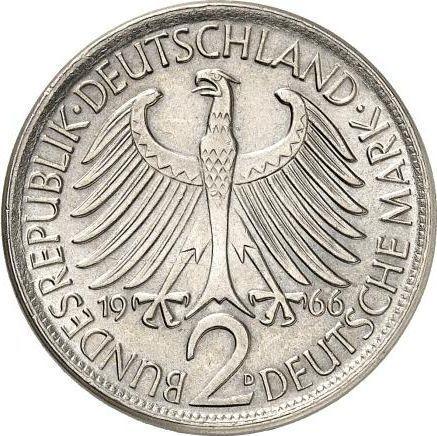 Reverso 2 marcos 1957-1971 "Max Planck" Canto liso - valor de la moneda  - Alemania, RFA