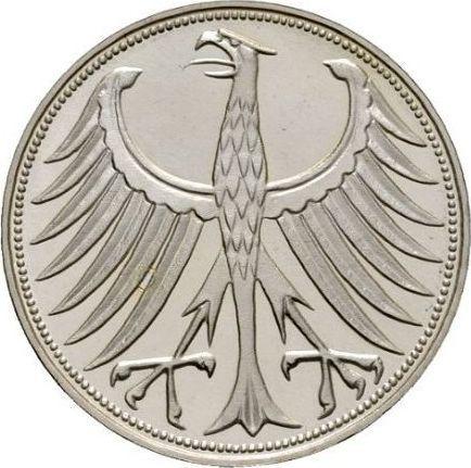 Реверс монеты - 5 марок 1960 года G - цена серебряной монеты - Германия, ФРГ