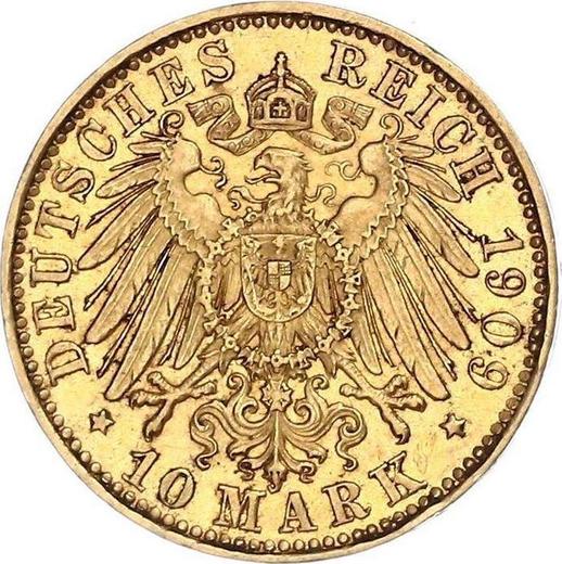 Реверс монеты - 10 марок 1909 года E "Саксония" - цена золотой монеты - Германия, Германская Империя