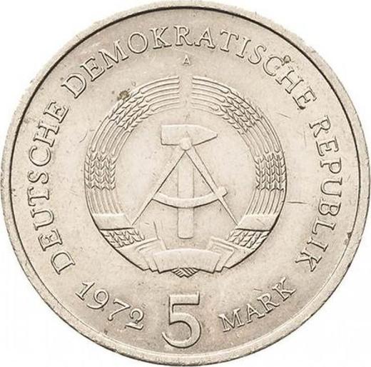 Реверс монеты - 5 марок 1972 года A "Мейсен" Гурт гладкий - цена  монеты - Германия, ГДР