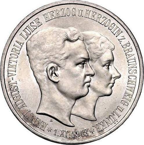Awers monety - 5 marek 1915 A "Brunszwik" Wstąpienie na tron Napis "U. LÜNEB" - cena srebrnej monety - Niemcy, Cesarstwo Niemieckie