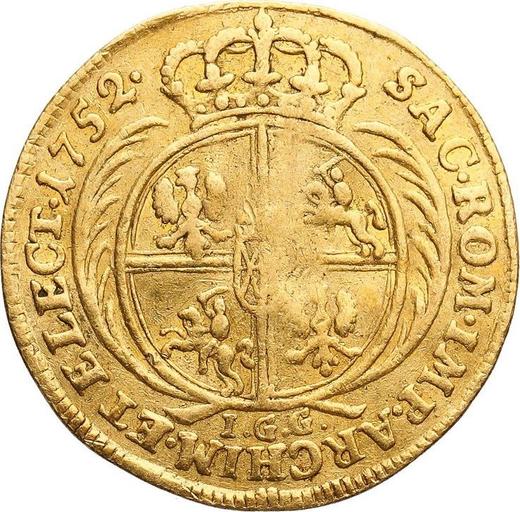 Reverso Ducado 1752 IGG "de corona" - valor de la moneda de oro - Polonia, Augusto III