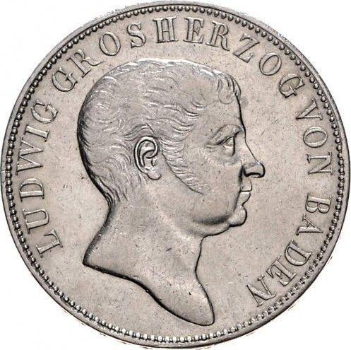 Аверс монеты - 2 гульдена 1824 года - цена серебряной монеты - Баден, Людвиг I