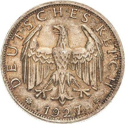 Аверс монеты - 2 рейхсмарки 1927 года F - цена серебряной монеты - Германия, Bеймарская республика