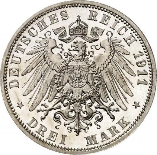 Реверс монеты - 3 марки 1911 года A "Любек" - цена серебряной монеты - Германия, Германская Империя
