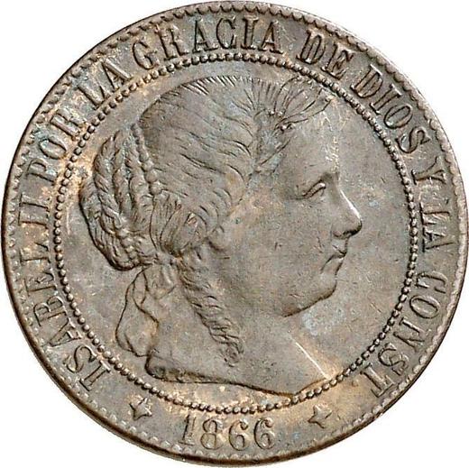 Аверс монеты - 1 сентимо эскудо 1866 года OM Четырёхконечные звезды - цена  монеты - Испания, Изабелла II