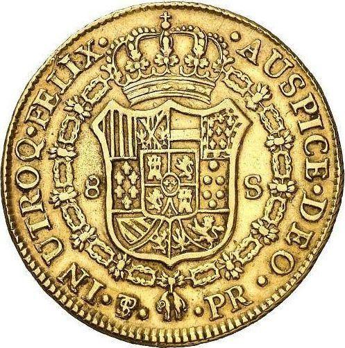 Реверс монеты - 8 эскудо 1789 года PTS PR - цена золотой монеты - Боливия, Карл IV