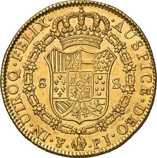 Реверс монеты - 8 эскудо 1822 года PTS PJ - цена золотой монеты - Боливия, Фердинанд VII
