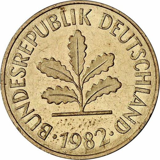 Реверс монеты - 5 пфеннигов 1982 года J - цена  монеты - Германия, ФРГ