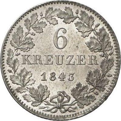 Реверс монеты - 6 крейцеров 1843 года - цена серебряной монеты - Бавария, Людвиг I