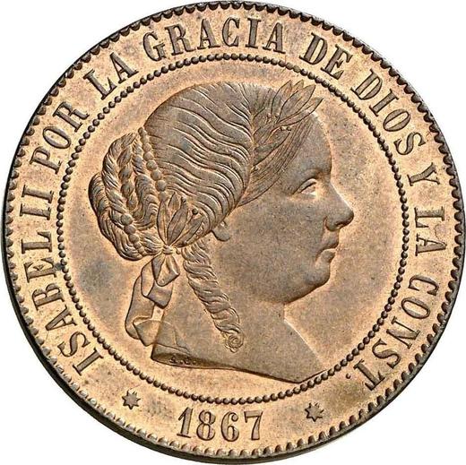 Avers 5 Centimos de Escudo 1867 OM Sieben spitze Sterne - Münze Wert - Spanien, Isabella II
