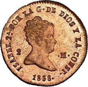 Anverso 2 maravedíes 1838 - valor de la moneda  - España, Isabel II