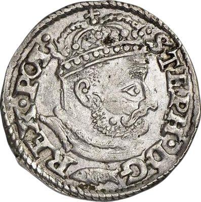 Аверс монеты - Трояк (3 гроша) 1580 года "Большая голова" - цена серебряной монеты - Польша, Стефан Баторий