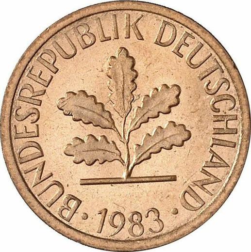 Реверс монеты - 1 пфенниг 1983 года J - цена  монеты - Германия, ФРГ