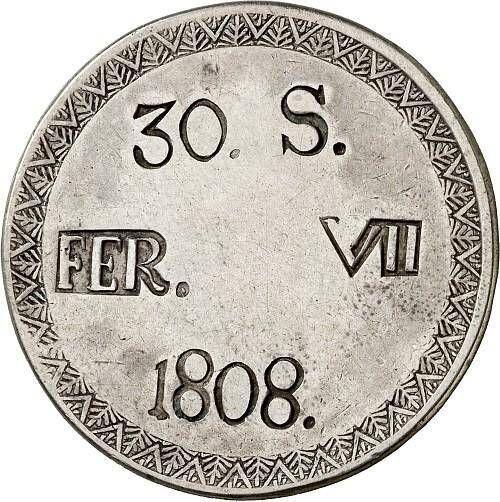 Аверс монеты - 30 суэльдо (су) 1808 года - цена серебряной монеты - Испания, Фердинанд VII
