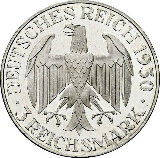 Аверс монеты - 3 рейхсмарки 1930 года F "Цеппелин" - цена серебряной монеты - Германия, Bеймарская республика