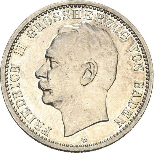 Аверс монеты - 2 марки 1911 года G "Баден" - цена серебряной монеты - Германия, Германская Империя