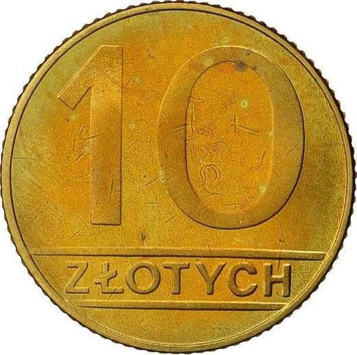 Reverso 10 eslotis 1989 MW Latón - valor de la moneda  - Polonia, República Popular