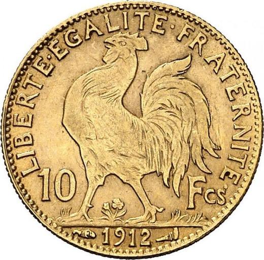 Реверс монеты - 10 франков 1912 года "Тип 1899-1914" Париж - цена золотой монеты - Франция, Третья республика