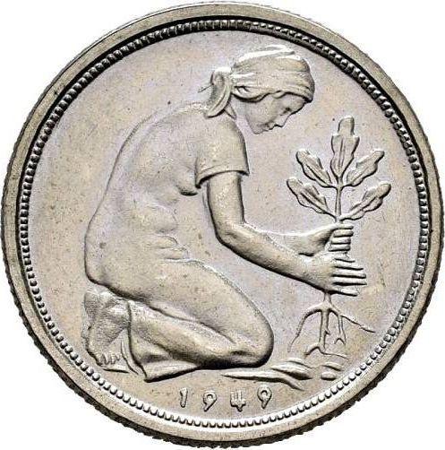Реверс монеты - 50 пфеннигов 1949 года J - цена  монеты - Германия, ФРГ
