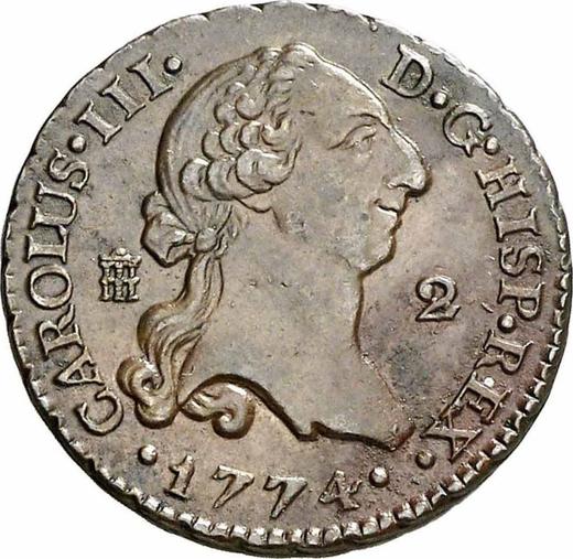 Аверс монеты - 2 мараведи 1774 года - цена  монеты - Испания, Карл III