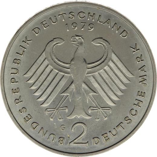 Reverso 2 marcos 1979 G "Kurt Schumacher" - valor de la moneda  - Alemania, RFA