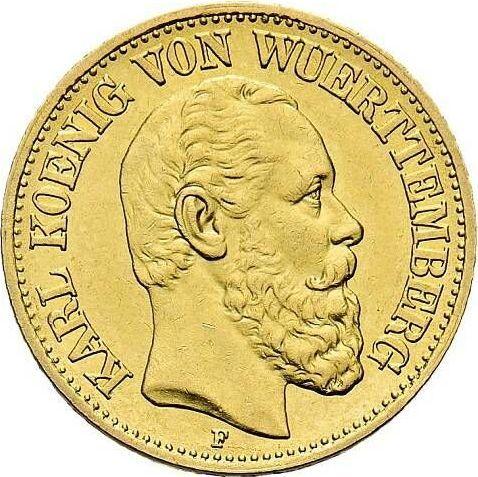 Аверс монеты - 10 марок 1875 года F "Вюртемберг" - цена золотой монеты - Германия, Германская Империя