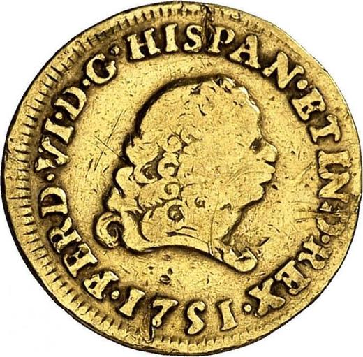 Аверс монеты - 1 эскудо 1751 года Mo MF - цена золотой монеты - Мексика, Фердинанд VI