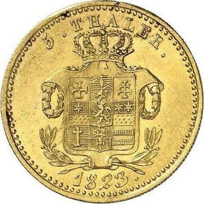 Реверс монеты - 5 талеров 1823 года - цена золотой монеты - Гессен-Кассель, Вильгельм II