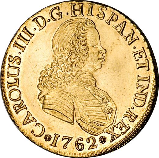 Anverso 8 escudos 1762 So J - valor de la moneda de oro - Chile, Carlos III
