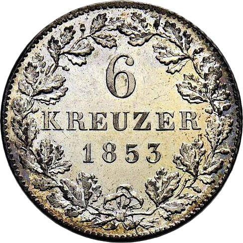 Реверс монеты - 6 крейцеров 1853 года - цена серебряной монеты - Вюртемберг, Вильгельм I