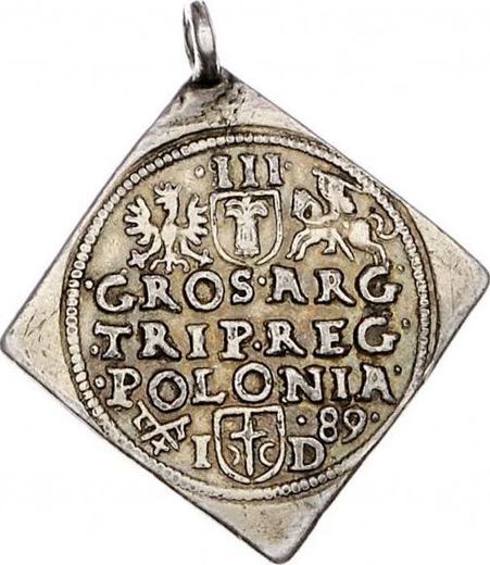 Reverso Trojak (3 groszy) 1589 ID "Casa de moneda de Poznan" Klippe - valor de la moneda de plata - Polonia, Segismundo III