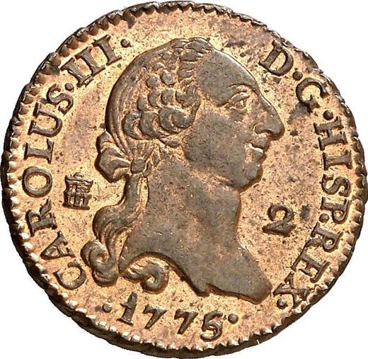 Аверс монеты - 2 мараведи 1775 года - цена  монеты - Испания, Карл III
