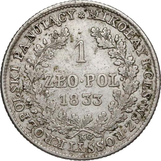 Rewers monety - 1 złoty 1833 KG - cena srebrnej monety - Polska, Królestwo Kongresowe