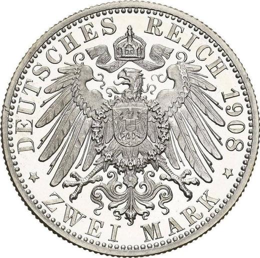 Реверс монеты - 2 марки 1908 года F "Вюртемберг" - цена серебряной монеты - Германия, Германская Империя