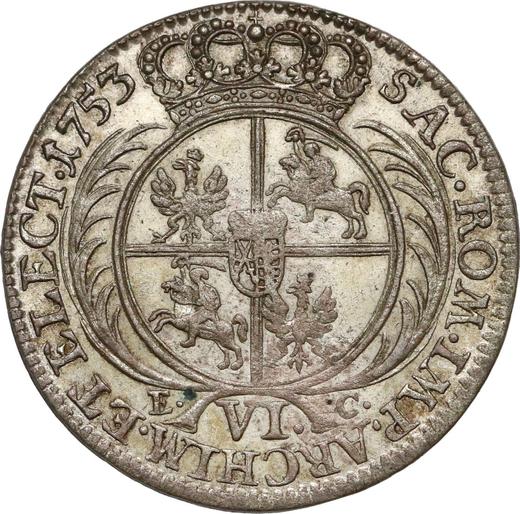 Реверс монеты - Шестак (6 грошей) 1753 года EC "Коронный" Надпись "VI" - цена серебряной монеты - Польша, Август III