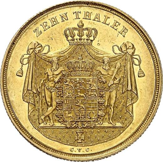 Реверс монеты - 10 талеров 1827 года CvC - цена золотой монеты - Брауншвейг-Вольфенбюттель, Карл II