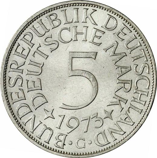 Anverso 5 marcos 1973 G - valor de la moneda de plata - Alemania, RFA