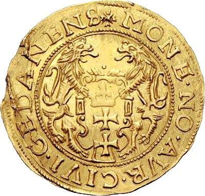 Реверс монеты - Дукат 1577 года "Осада Гданьска" - цена золотой монеты - Польша, Стефан Баторий