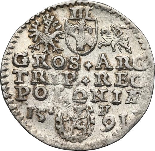 Reverso Trojak (3 groszy) 1591 IF "Casa de moneda de Olkusz" - valor de la moneda de plata - Polonia, Segismundo III