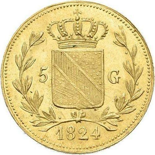 Реверс монеты - 5 гульденов 1824 года - цена золотой монеты - Баден, Людвиг I