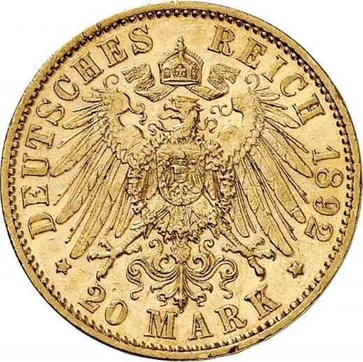Reverso 20 marcos 1892 A "Sajonia-Weimar-Eisenach" - valor de la moneda de oro - Alemania, Imperio alemán
